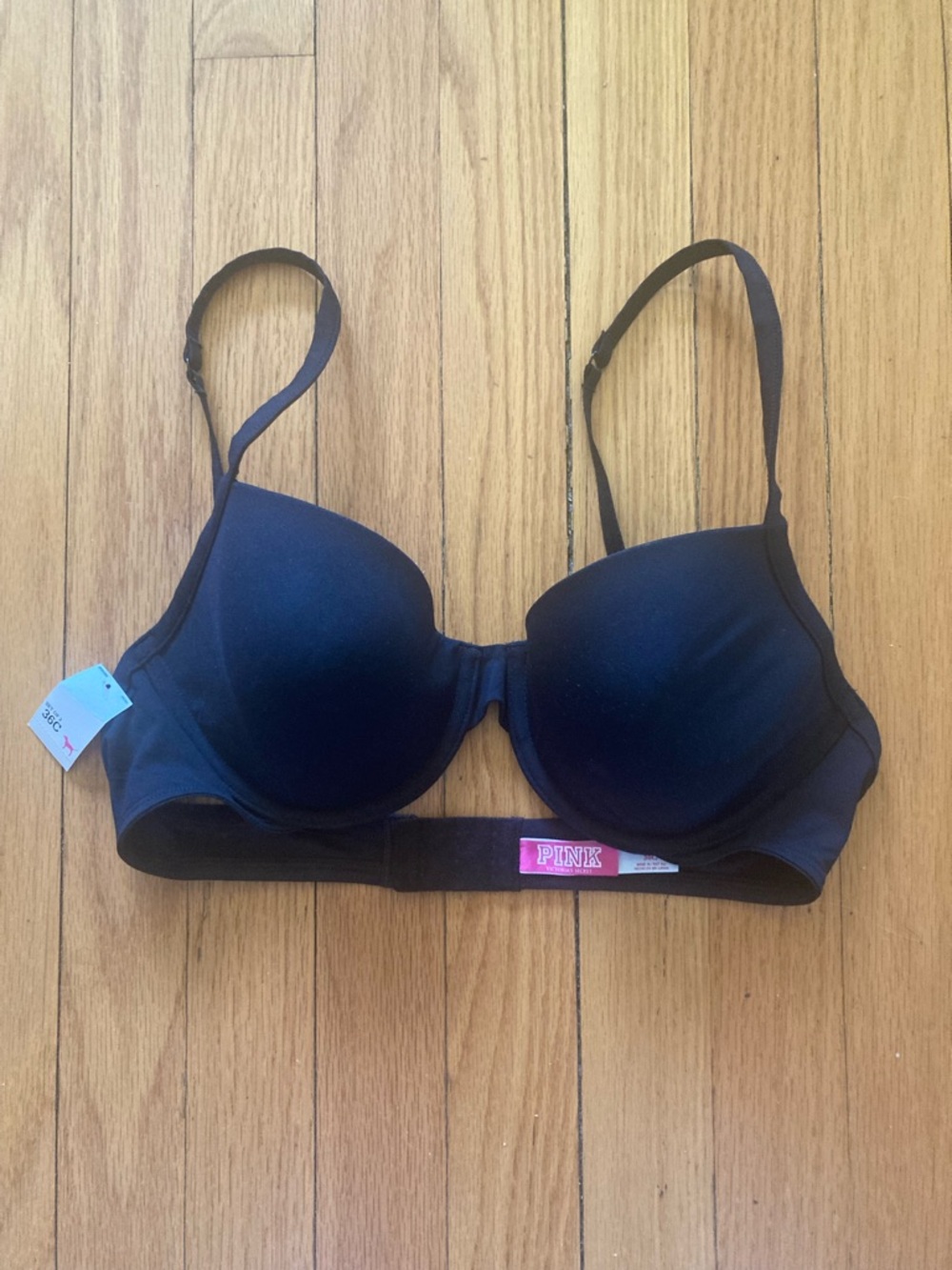 Victoria's Secret PINK Black T-Shirt Demi Bra NWT 36C